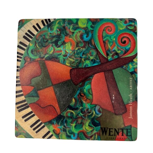 Marble Stone Coasters Set of 2 Wente Vineyards Janeen Heath Art Made in USA - Picture 2 of 9